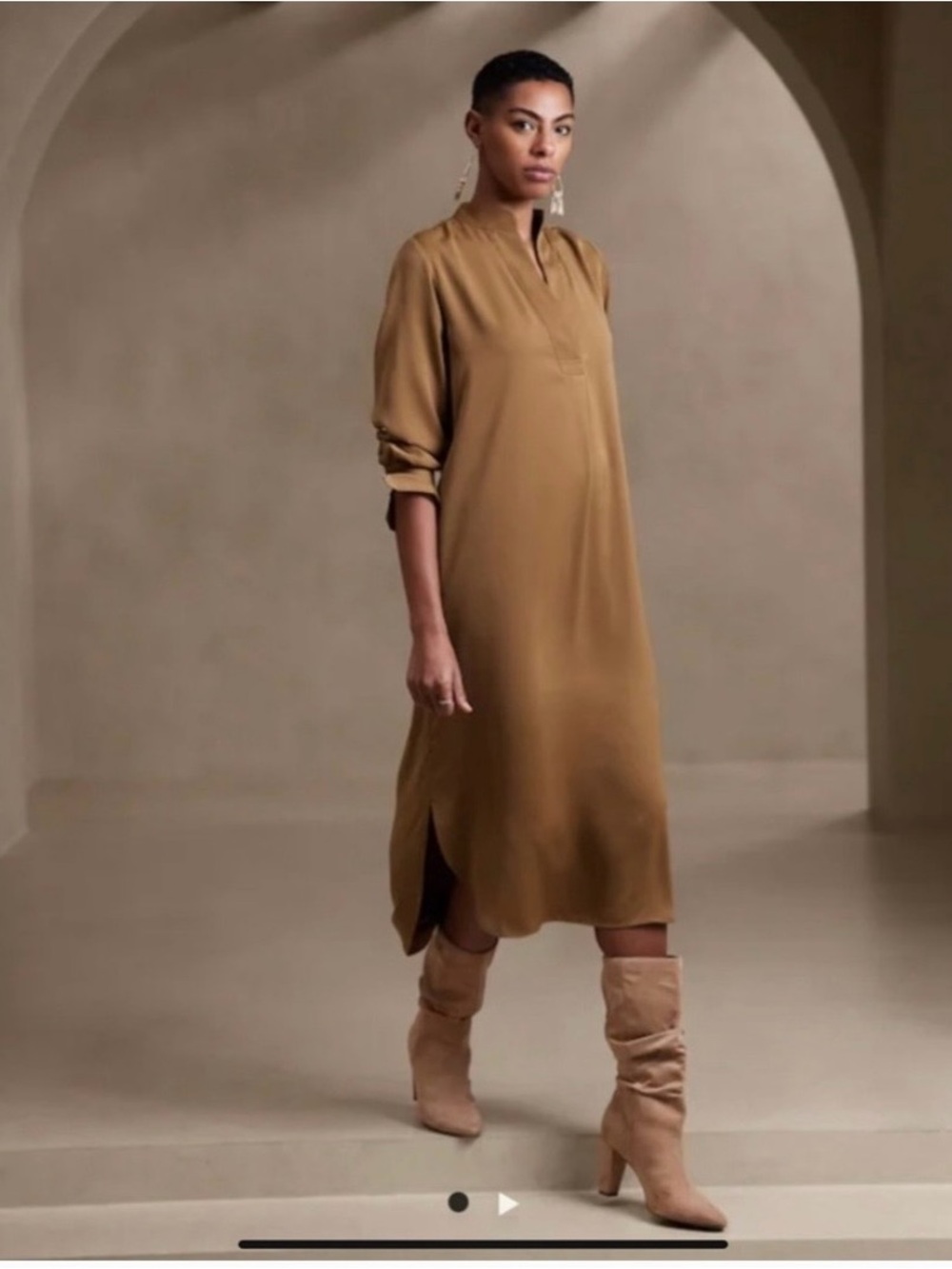 Banana Republic Camel/Tan Mandarin-Collar Midi Dress Size M. NWT!